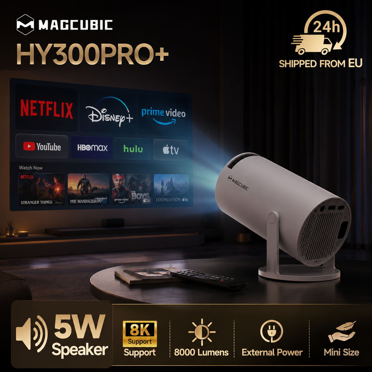 Magcubic HY300 Pro Portable Projector - Android, WiFi, 290 ANSI